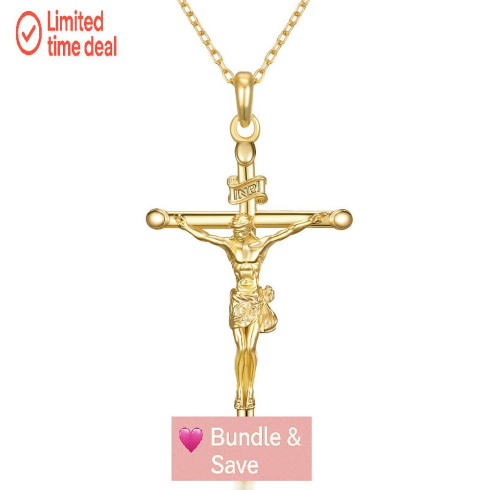 Sterling Silver Crucifix Necklace 18-20 Inch Chain Gold Plated Pendant